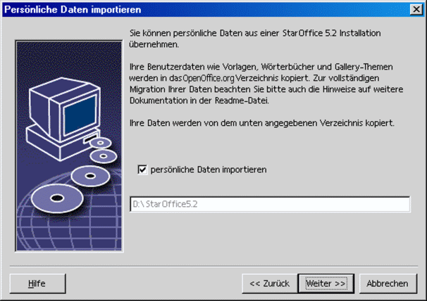 Dialog Pers&ouml;nliche Daten importieren